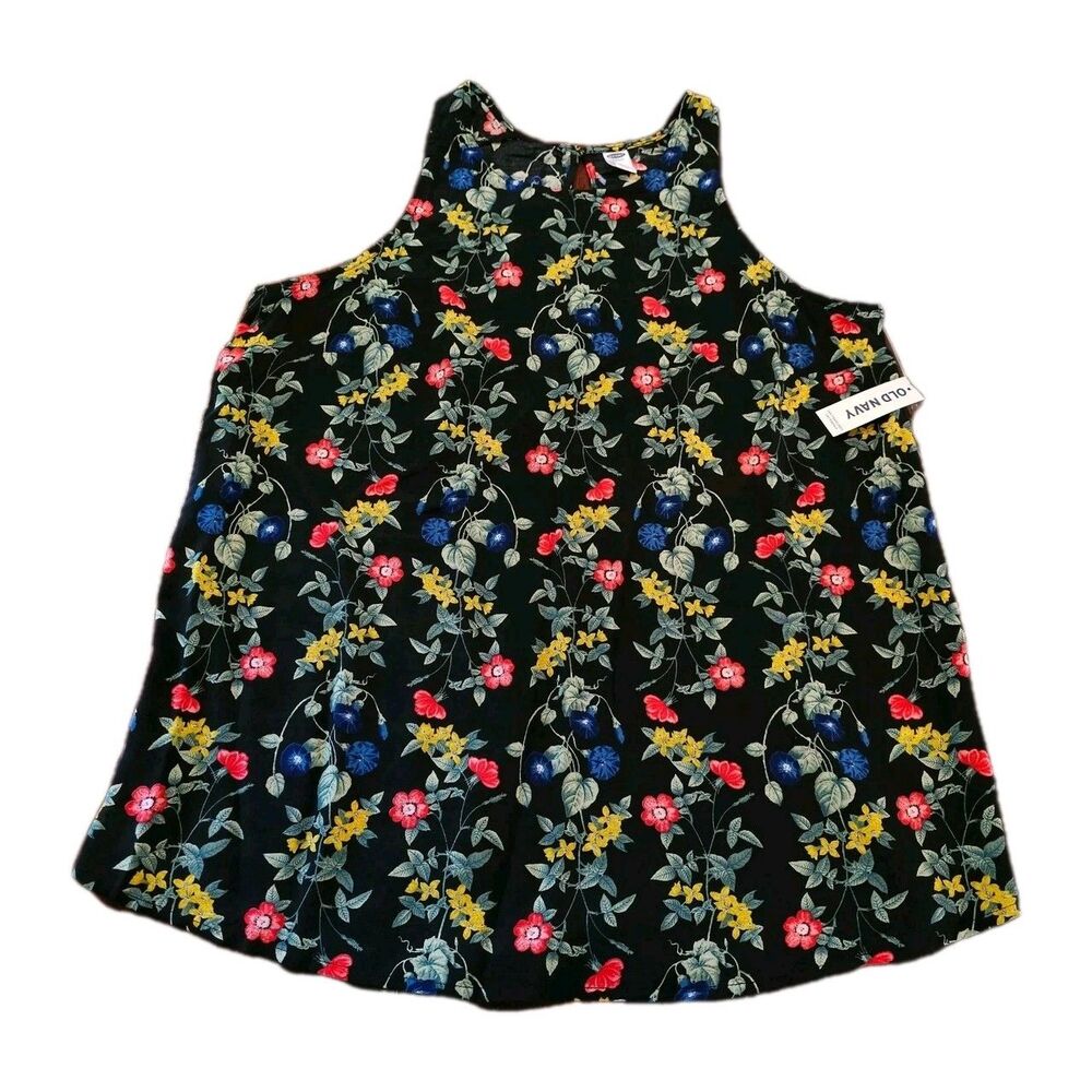 Old Navy Size M Women's Tank Top Floral Dark Sleeveless Blouse Botanical New